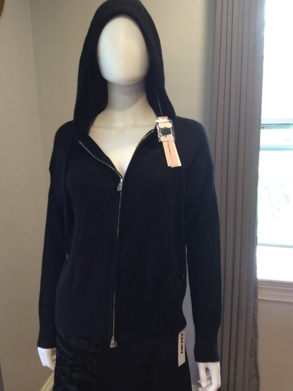 Aqua Cashmere Black Zip Up Hoodie Luxe Minimalist Designer Sweatshirt